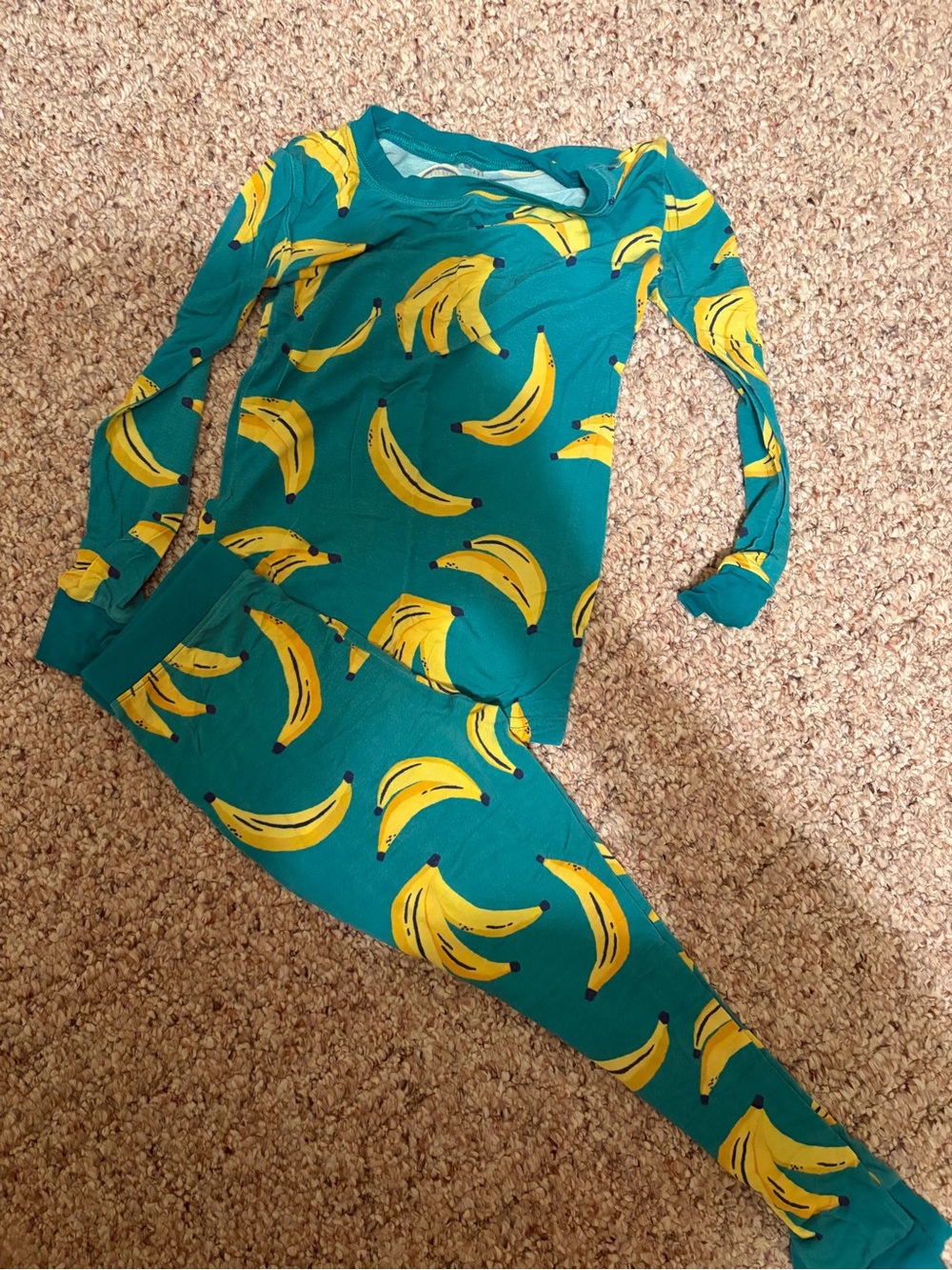 Little Sleepies Teal Pajama Set with Yellow Banana Print